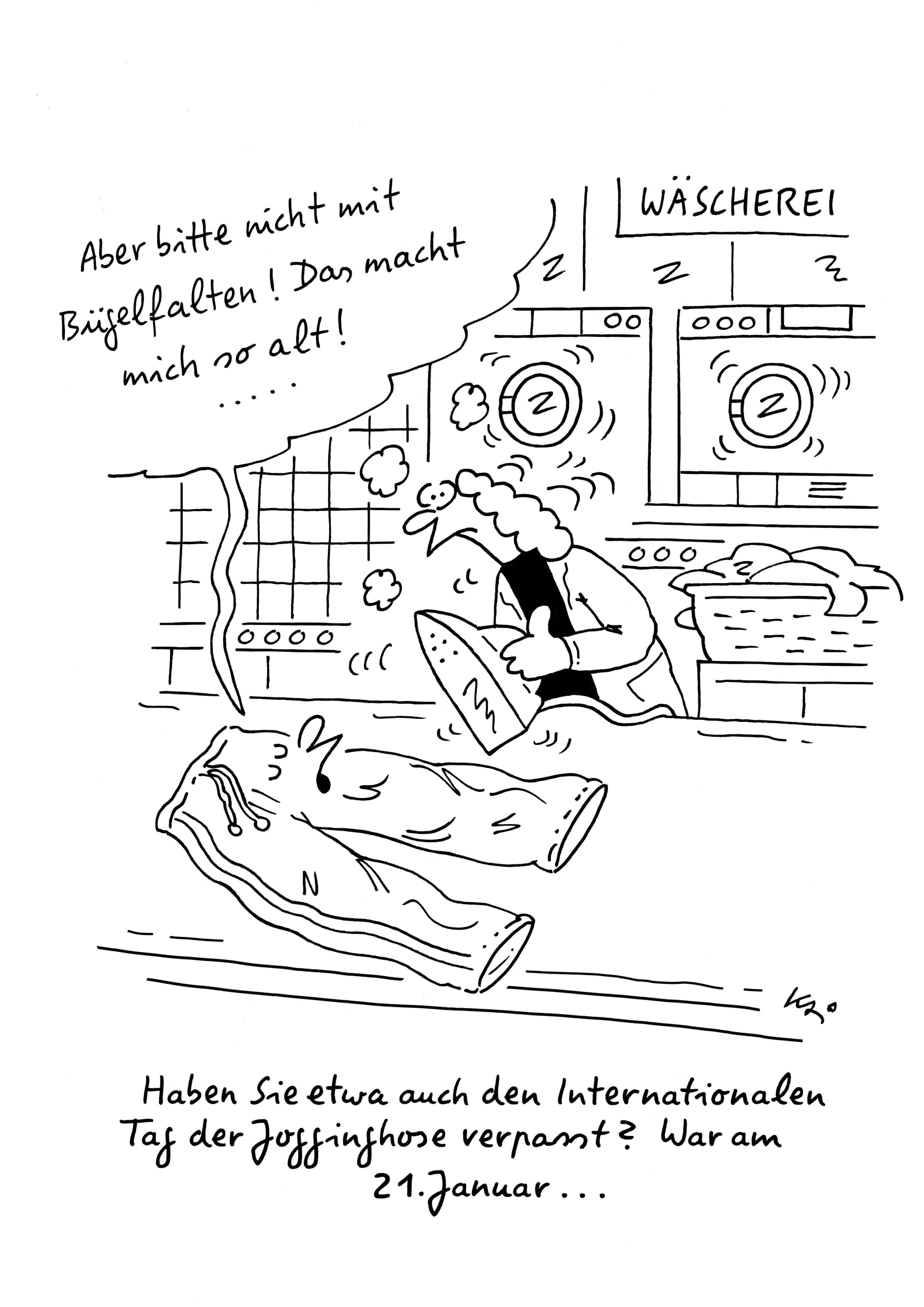 Tag der Jogginghose Bügelfalte Wäscherei Cartoon