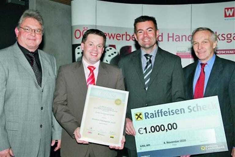 LIM Kuno Graßner, Franz Spindler (GF Clesyclean), Georg Spiesberger (zufriedener Clesyclean-Kunde) Komm.-R. Mag. Ing. Georg Toifl (Bundesspartenobmann Gewerbe und Handwerk; v.l.n.r).