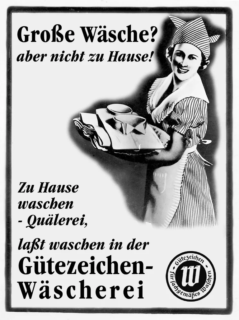 Beispiel aus der Werbekampagne der Gütegemeinschaft sachgemäße Wäschepflege e.V. Ende der 1950er-Jahre.