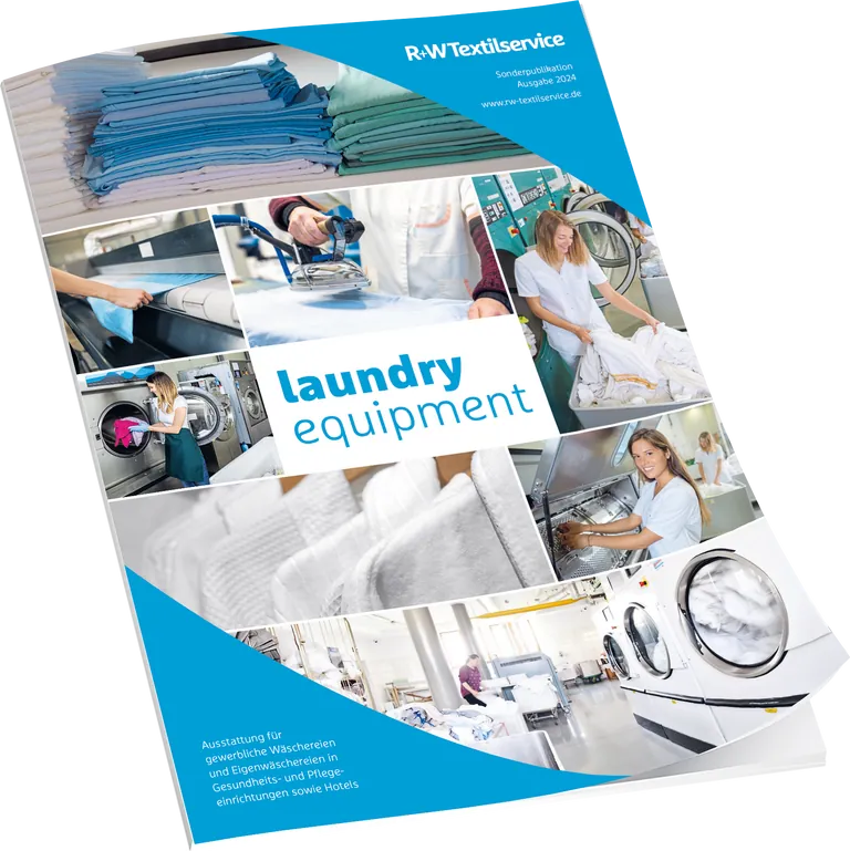 Das Bild zeigt das Titelblatt des Magazins "laundry equipment" von R+WTextilservice.