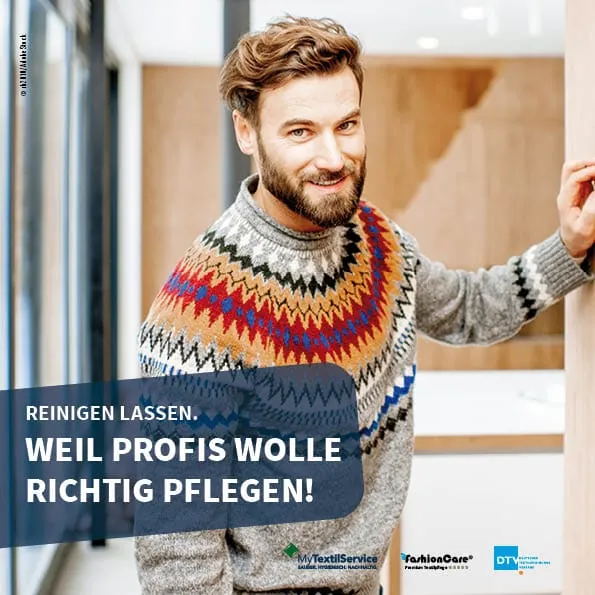 Imagewerbung MyTextilService und Call-to-Action zum Trendthema Wolle.