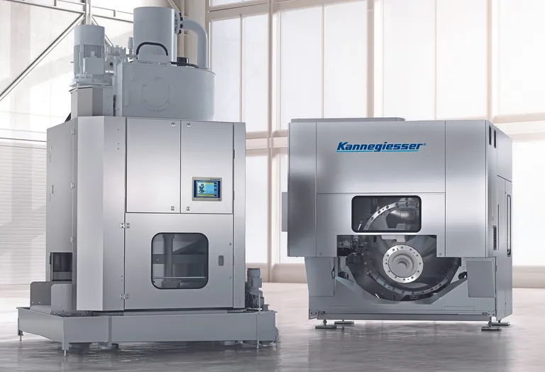 Das Bild zeigt die Entw&auml;sserungspresse "PowerPress" und die Zentrifuge "PowerSpin" von Kannegiesser.