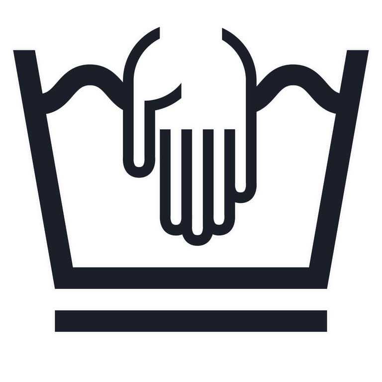 Das Bild zeigt das Pflegesymbol: Handw&auml;sche bei Umgebungstemperatur 