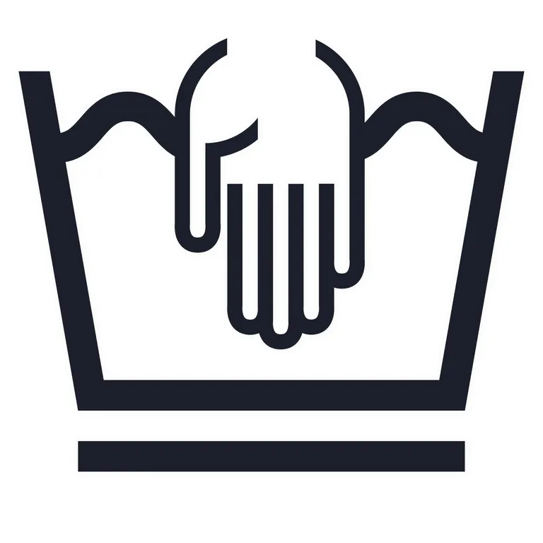 Das Bild zeigt das Pflegesymbol: Handw&auml;sche bei Umgebungstemperatur 