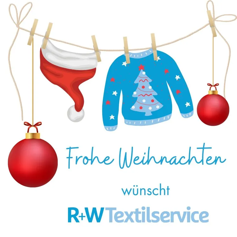 Frohe Weihnachten RWT 2025 W&auml;scheleine mit Weihnachtsmannm&uuml;tze und Weihnachtskugeln
