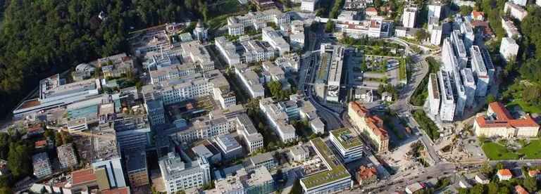 Das Universit&auml;tsklinikum Graz von oben.