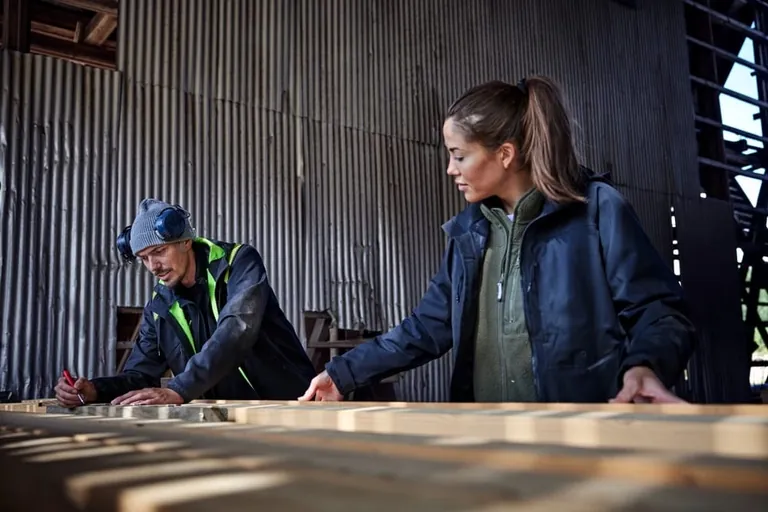 Eine junge Frau und ein Mann mit Arbeitsbekleidung von Fristads