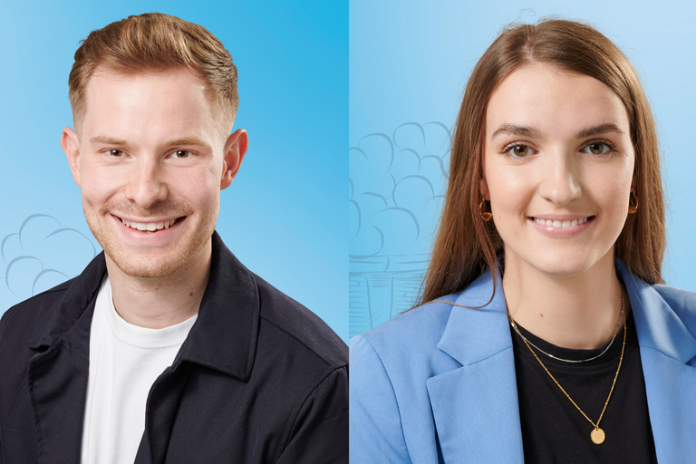 Porträt von Lukas Weiss und Johanna Groß-Holtwick, die ab sofort den Vertriebsaußendienst von Dibella erweitern.