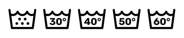 Das Bild zeigt Waschsymbole 30°, 40°, 50° und 60°.