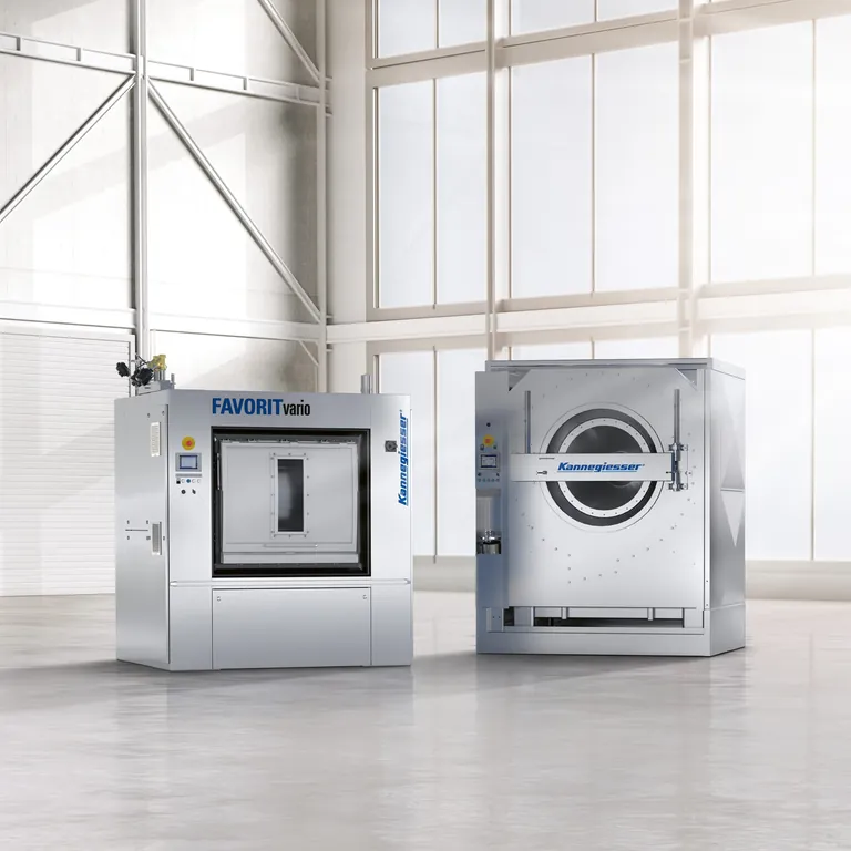 Bei den Waschschleudermaschinen Favorit Vario und Futura von Kannegiessersorgt die Funktion ActiveProcessControl für eine zuverlässige Einhaltung der Chemiekonzentration.