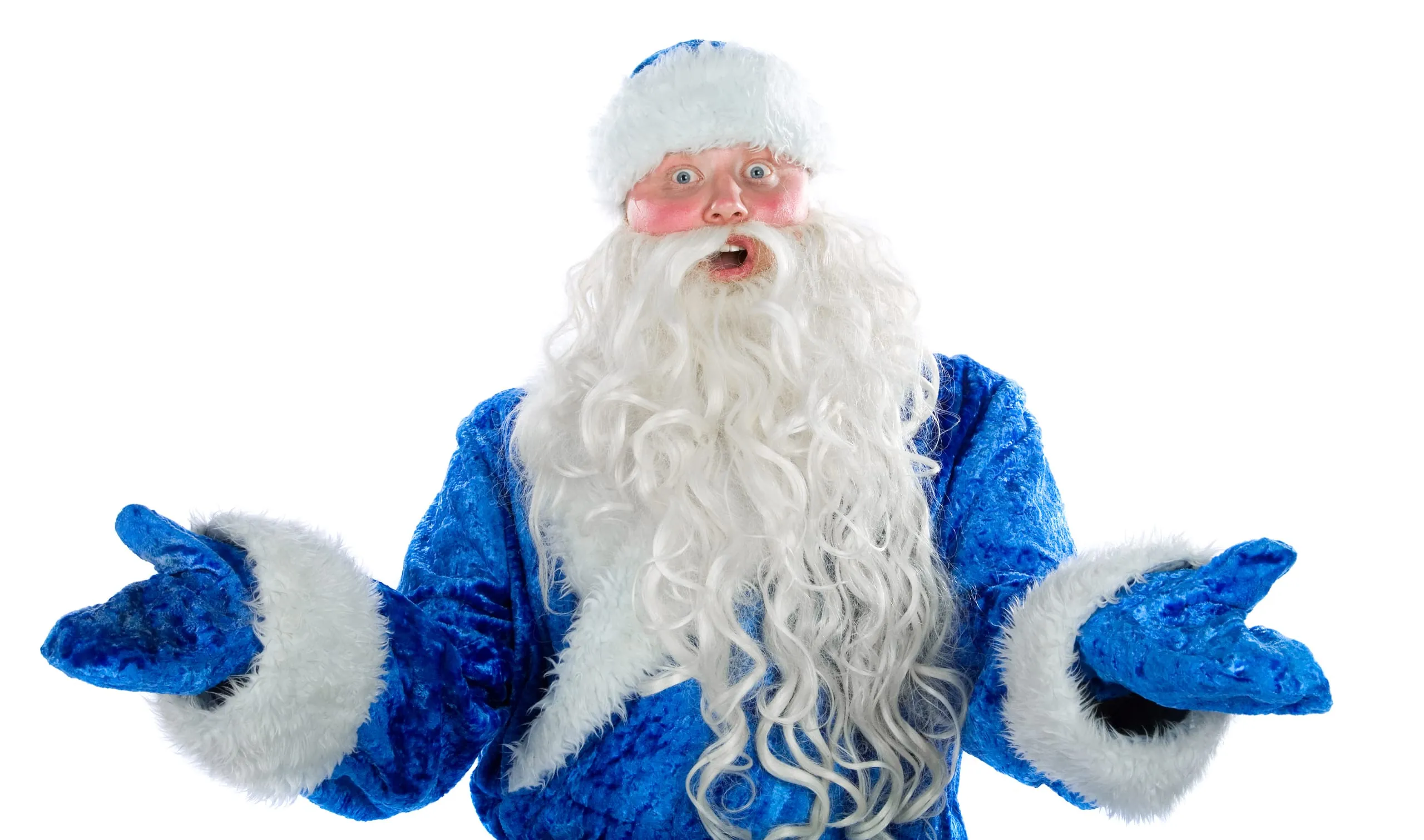 Nikolaus in einem blauen Kostüm.