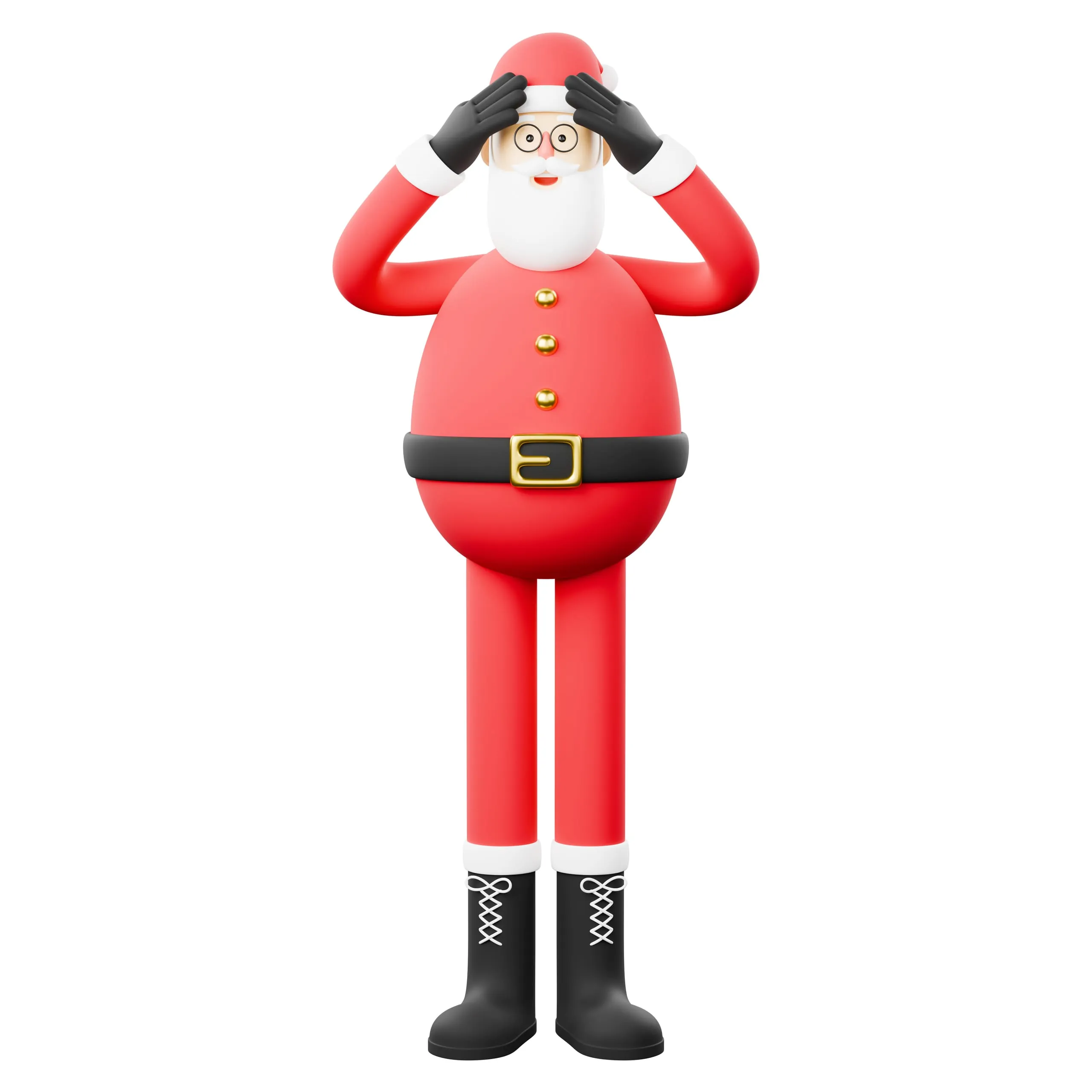 Zeichnung zeigt einen Nikolaus mit schwarzen Stiefeln, einem roten Einteiler und einem schwarzen Gürtel.