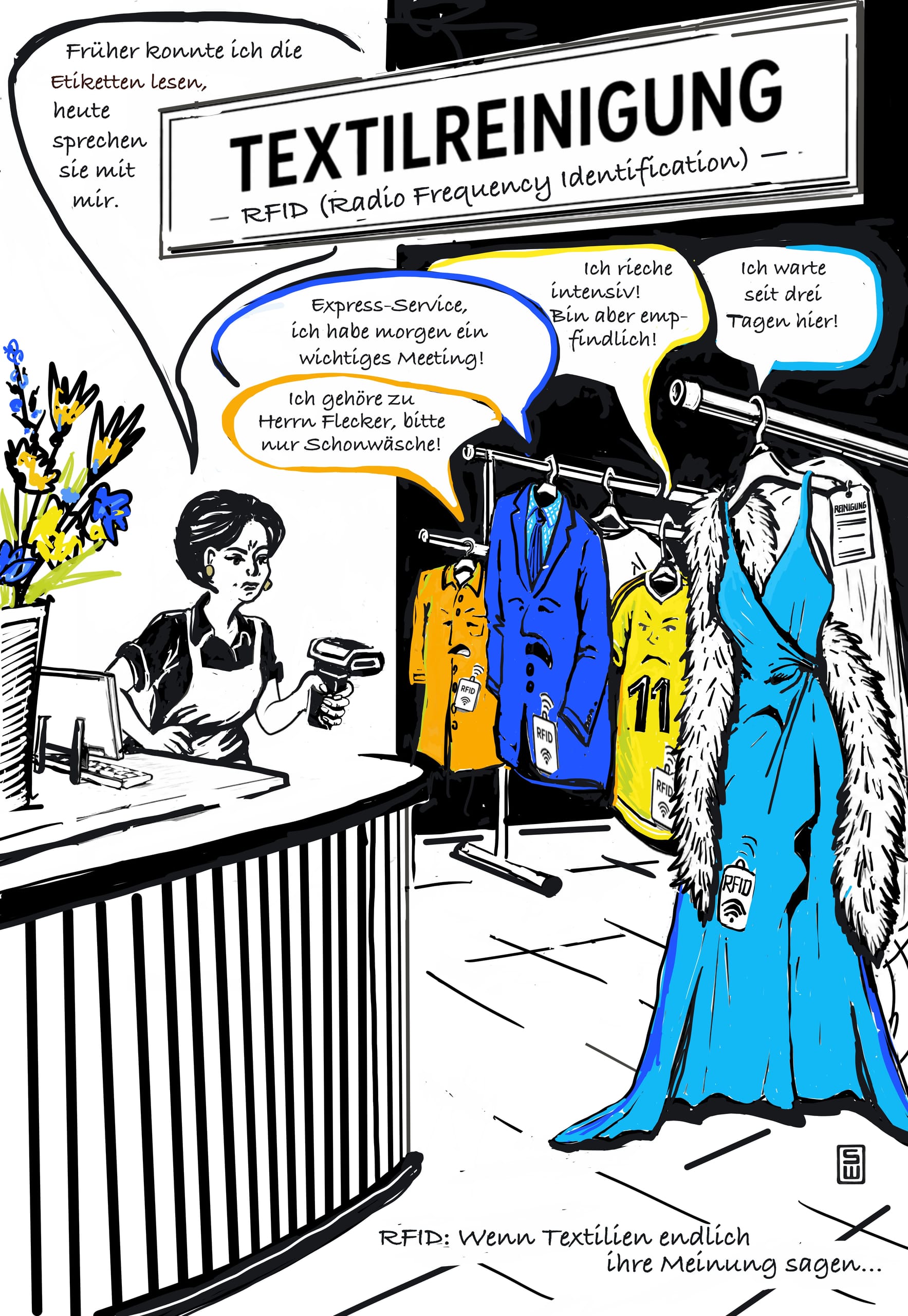 RWT Cartoon RFID Waescherei Textilreingiung