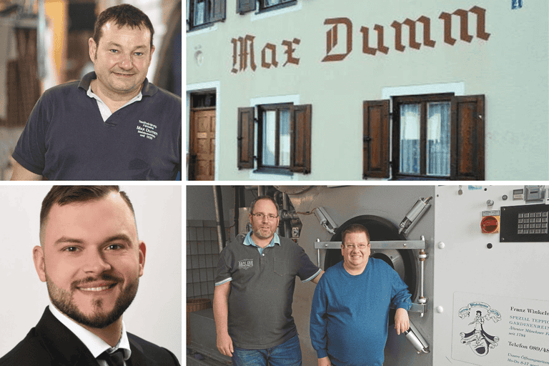 Hubert Wolf (oben li.) f&uuml;hrt die Textilreinigung Max Dumm. Tony K&ouml;hler hat die Textilpflege Plank &uuml;bernommen.Die Br&uuml;der Franz (unten li.) und Robert Winkelmaier f&uuml;hren die Teppich- und Gardinenreinigung.
