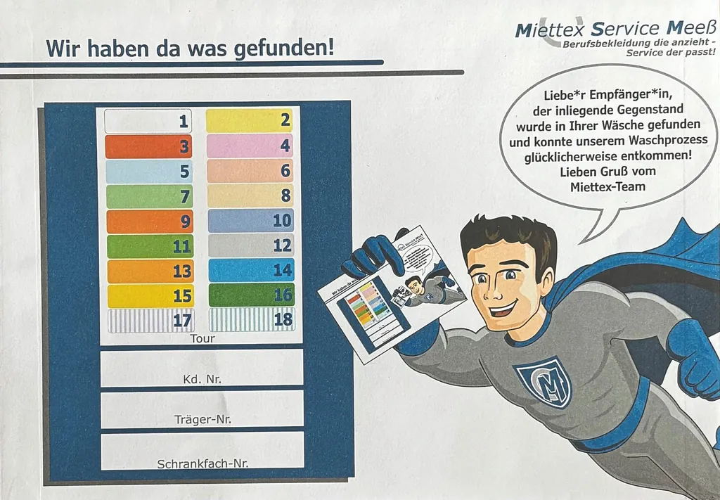Gefundene Teile werden in einem Umschlag an den Besitzer zurückgegeben.